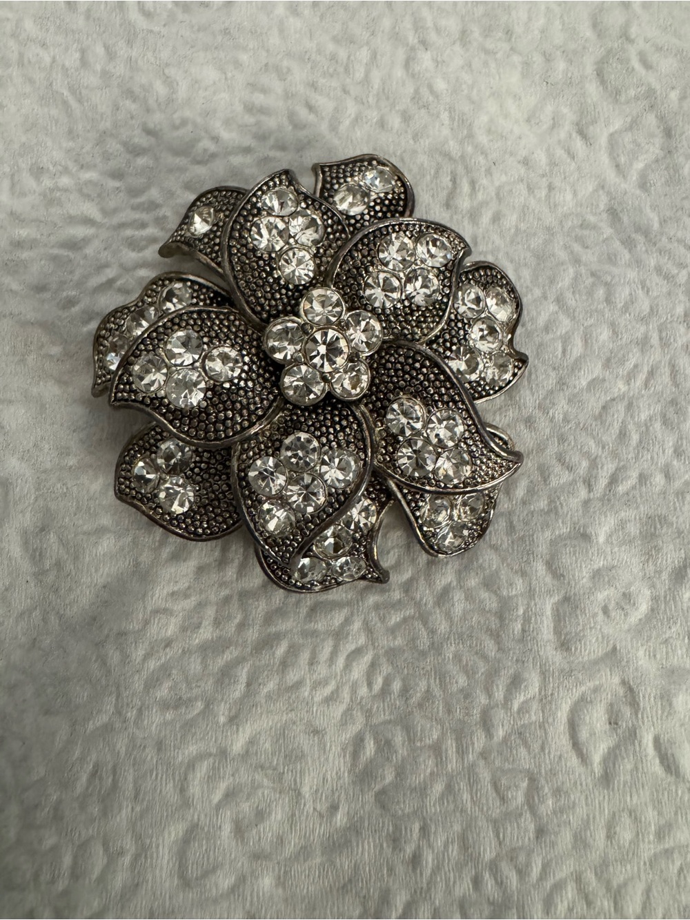 Crystal Flower Brooch - Silver Tone